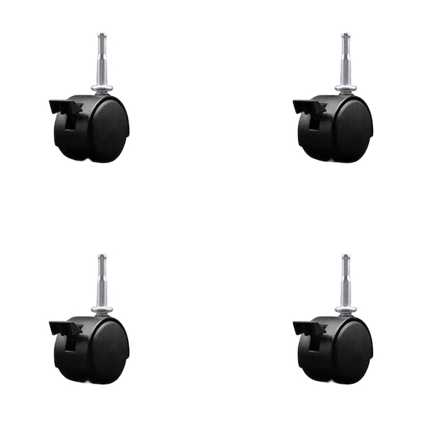 2'' Black Metal Hood Twin Caster with Brake Nylon Wheels Grip Neck Stem, 4PK